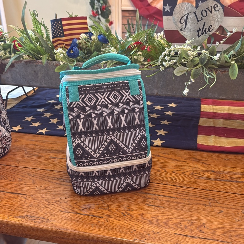 Tribal Print Lunch Bag with Teal Accents